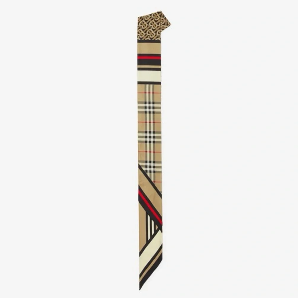 Burberry Skinny Montage Silk Scarf in Archival Beige - Picture 4 of 10